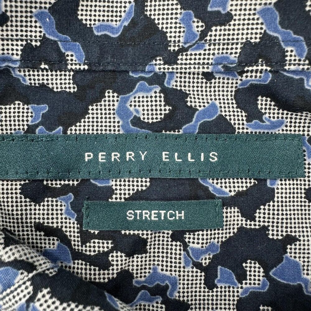Perry Ellis Shirt Mens 2XL Blue Camo Print Short Sleeve Stretch Button Up Casual - Picture 4 of 9